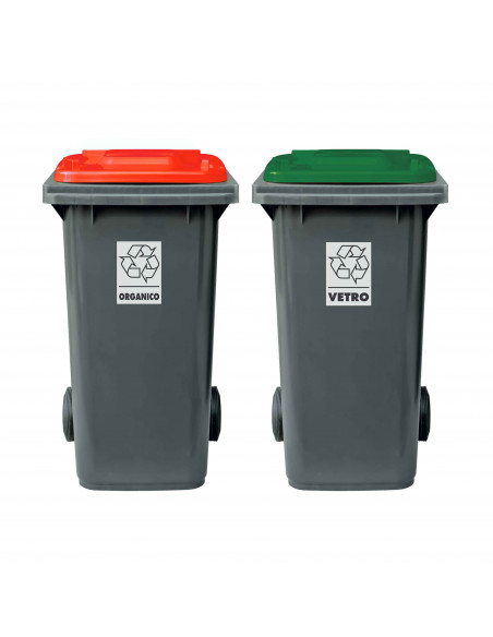 Set 2 bidoni 240 litri per raccolta differenziata - fondo grigio e coperchi colorati 