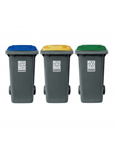 Set 3 bidoni 240 litri per raccolta differenziata - fondo...