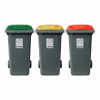 Set 3 bidoni 240 litri per raccolta differenziata - fondo grigio e coperchi colorati