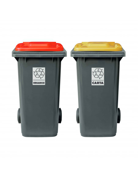 Set 2 bidoni 120 litri per raccolta differenziata - fondo grigio e coperchi colorati