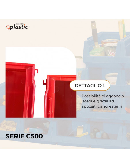 Set 7 contenitori in PEHD a bocca di lupo L 21,2 x H 16,5 x P 34,5 cm