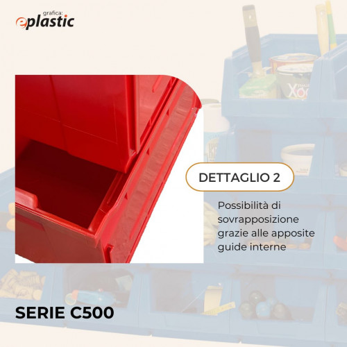 Set di 7 contenitori a bocca di lupo sovrapponibili (impilabili) disponibili nei colori: blu