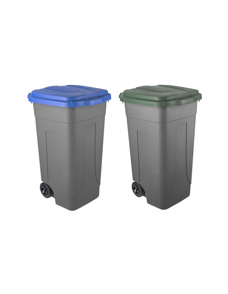Set 2 bidoni 80 litri per raccolta differenziata - fondo grigio e coperchi colorati