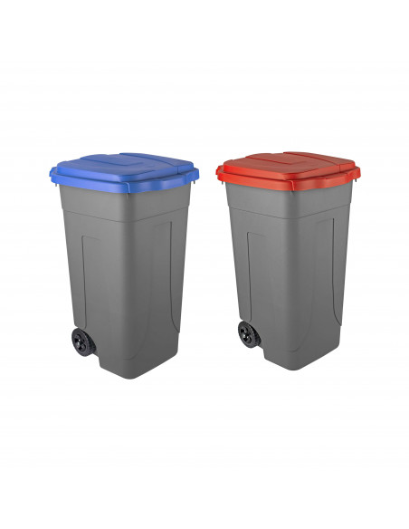 Set 2 bidoni 80 litri per raccolta differenziata - fondo grigio e coperchi colorati