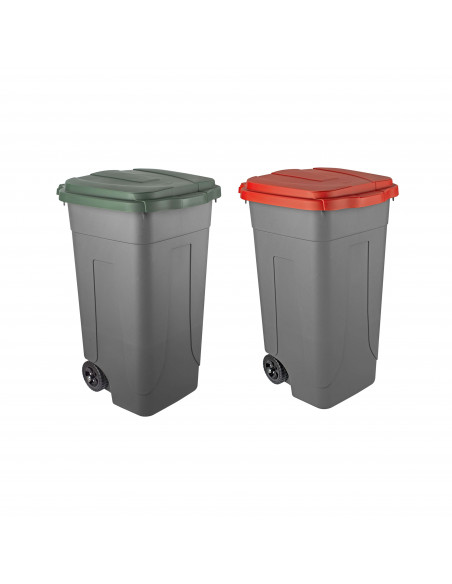 Set 2 bidoni 80 litri per raccolta differenziata - fondo grigio e coperchi colorati