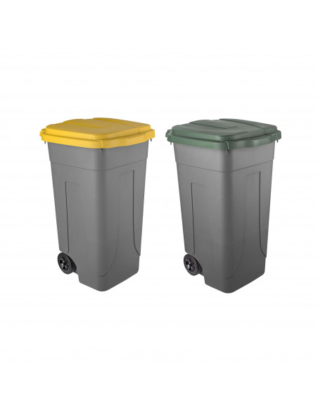 Set 2 bidoni 80 litri per raccolta differenziata - fondo grigio e coperchi colorati