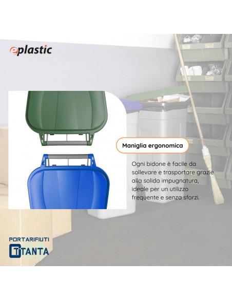 Set 2 bidoni 80 litri per raccolta differenziata - fondo grigio e coperchi colorati