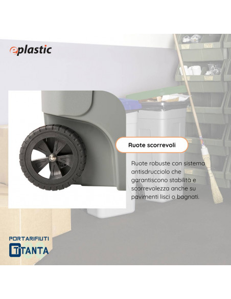 Set 2 bidoni 80 litri per raccolta differenziata - fondo grigio e coperchi colorati