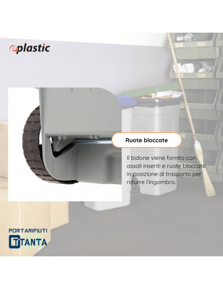 Set 2 bidoni 80 litri per raccolta differenziata - fondo grigio e coperchi colorati