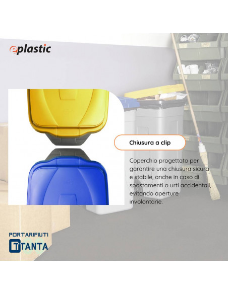 Set 2 bidoni 80 litri per raccolta differenziata - fondo grigio e coperchi colorati