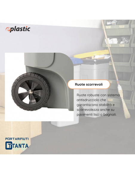 Set 2 bidoni 80 litri per raccolta differenziata - fondo grigio e coperchi colorati