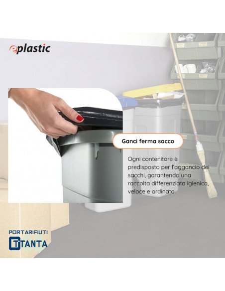 Set 2 bidoni 80 litri per raccolta differenziata - fondo grigio e coperchi colorati