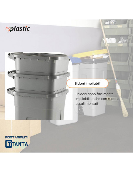 Set 2 bidoni 80 litri per raccolta differenziata - fondo grigio e coperchi colorati