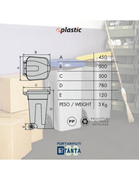Set 2 bidoni 80 litri per raccolta differenziata - fondo grigio e coperchi colorati