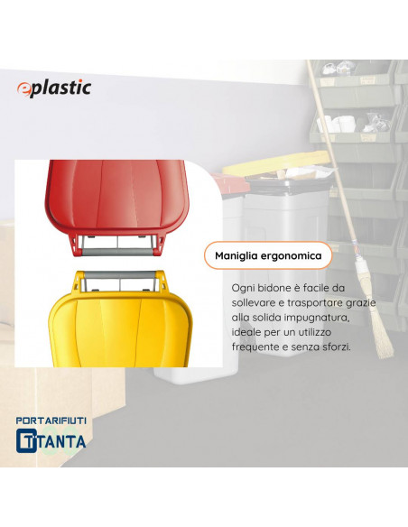 Set 2 bidoni 80 litri per raccolta differenziata - fondo grigio e coperchi colorati