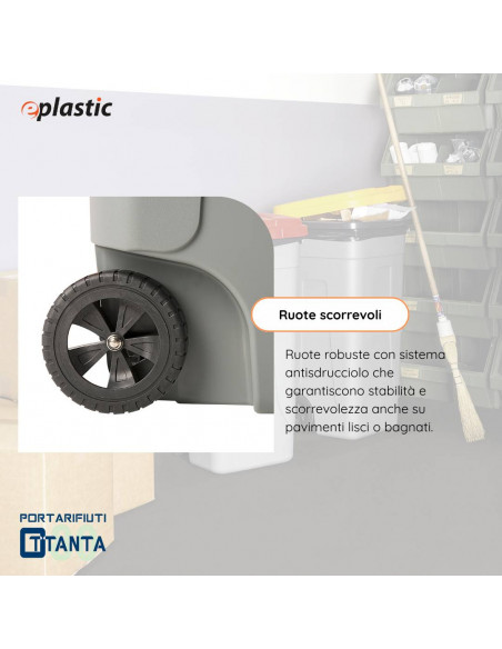 Set 2 bidoni 80 litri per raccolta differenziata - fondo grigio e coperchi colorati