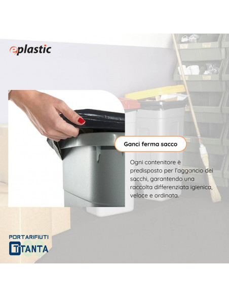 Set 2 bidoni 80 litri per raccolta differenziata - fondo grigio e coperchi colorati