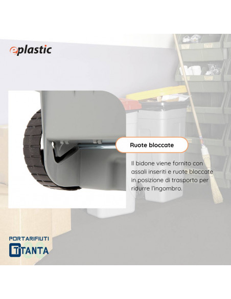 Set 2 bidoni 80 litri per raccolta differenziata - fondo grigio e coperchi colorati