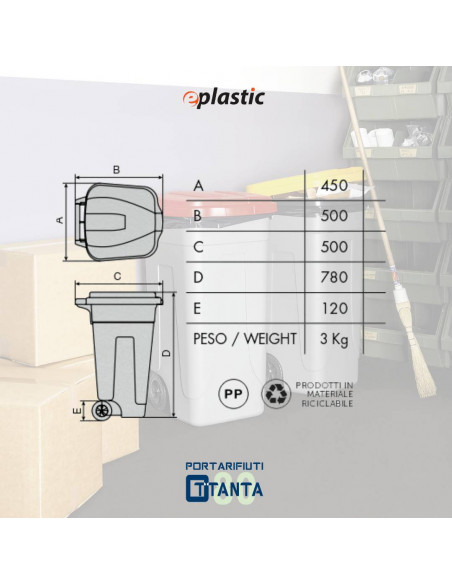 Set 2 bidoni 80 litri per raccolta differenziata - fondo grigio e coperchi colorati