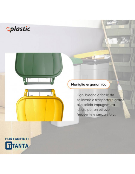 Set 2 bidoni 80 litri per raccolta differenziata - fondo grigio e coperchi colorati