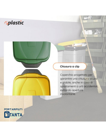 Set 2 bidoni 80 litri per raccolta differenziata - fondo grigio e coperchi colorati