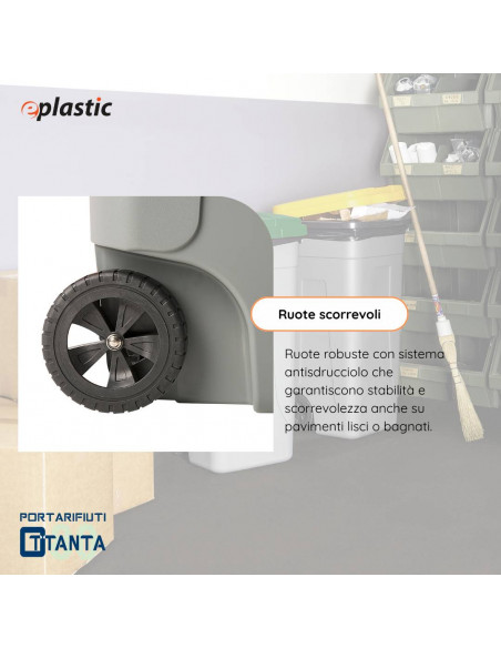 Set 2 bidoni 80 litri per raccolta differenziata - fondo grigio e coperchi colorati