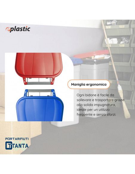 Set 2 bidoni 80 litri per raccolta differenziata - fondo grigio e coperchi colorati