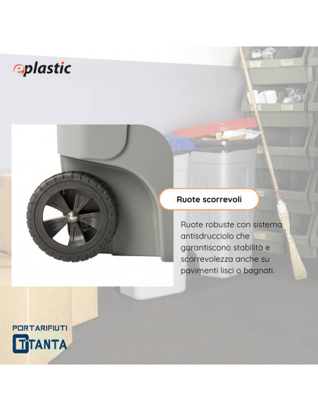 Set 2 bidoni 80 litri per raccolta differenziata - fondo grigio e coperchi colorati