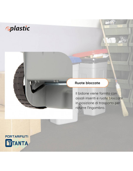 Set 2 bidoni 80 litri per raccolta differenziata - fondo grigio e coperchi colorati