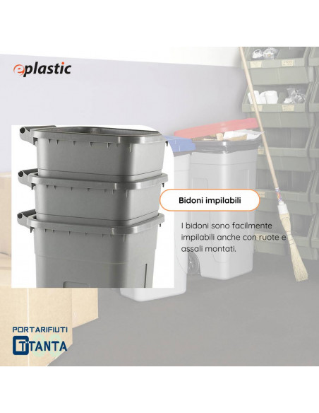 Set 2 bidoni 80 litri per raccolta differenziata - fondo grigio e coperchi colorati