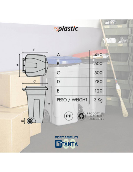Set 2 bidoni 80 litri per raccolta differenziata - fondo grigio e coperchi colorati