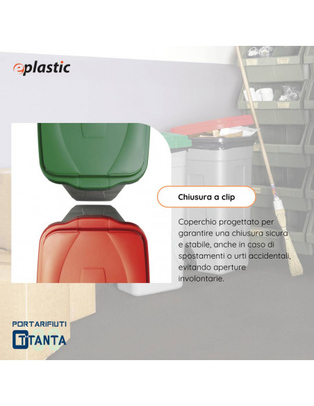 Set 2 bidoni 80 litri per raccolta differenziata - fondo grigio e coperchi colorati