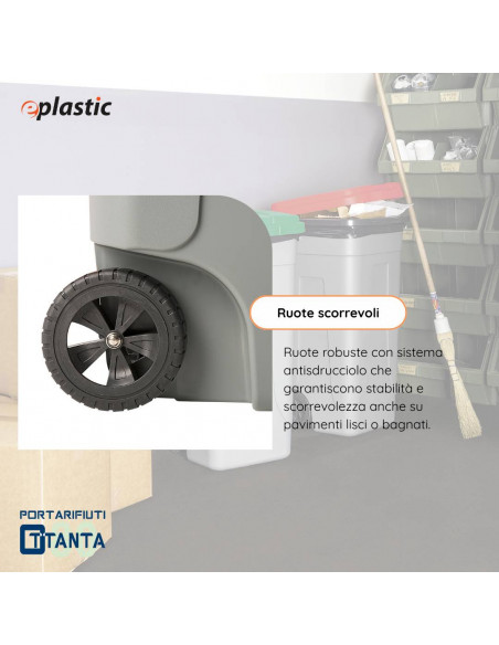 Set 2 bidoni 80 litri per raccolta differenziata - fondo grigio e coperchi colorati