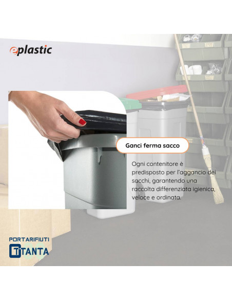 Set 2 bidoni 80 litri per raccolta differenziata - fondo grigio e coperchi colorati