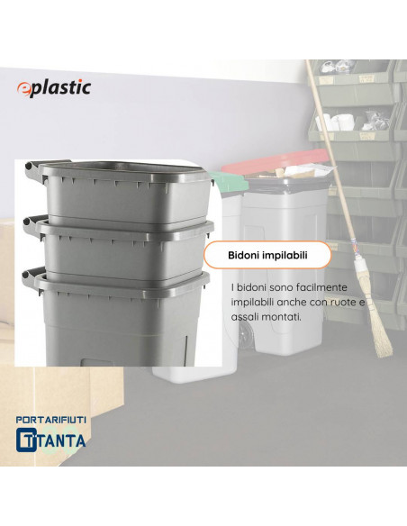 Set 2 bidoni 80 litri per raccolta differenziata - fondo grigio e coperchi colorati