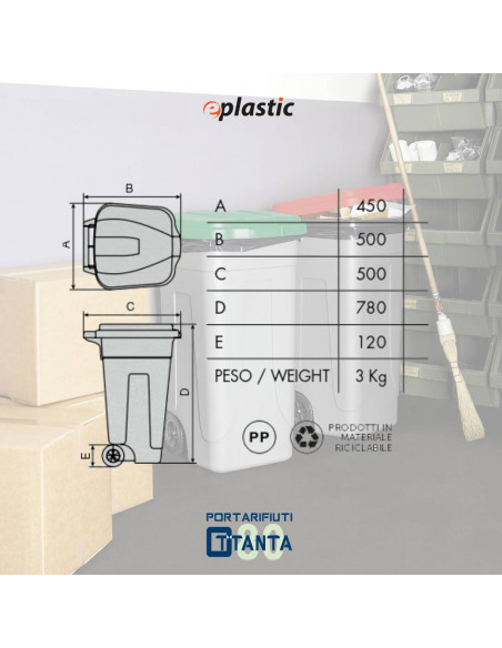 Set 2 bidoni 80 litri per raccolta differenziata - fondo grigio e coperchi colorati