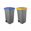Set 2 bidoni 100 litri per raccolta differenziata - fondo grigio e coperchi colorati