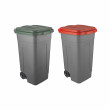 Set 2 bidoni 100 litri per raccolta differenziata - fondo grigio e coperchi colorati