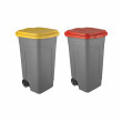 Set 2 bidoni 100 litri per raccolta differenziata - fondo grigio e coperchi colorati