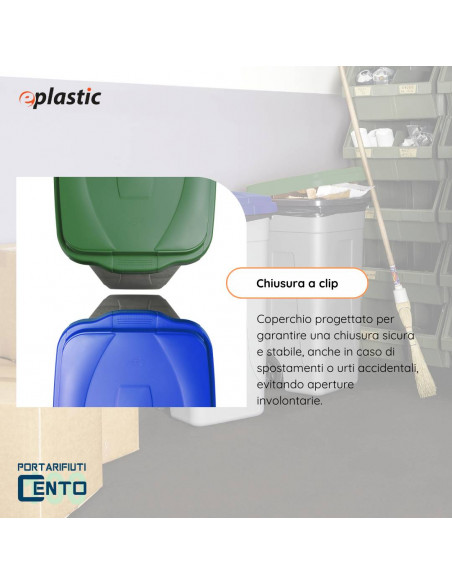 Set 2 bidoni 100 litri per raccolta differenziata - fondo grigio e coperchi colorati