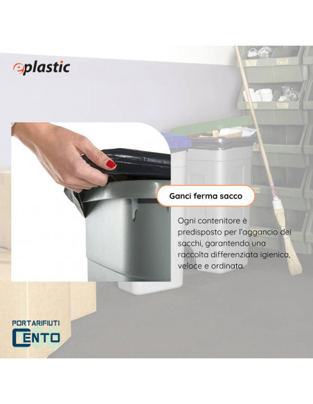 Set 2 bidoni 100 litri per raccolta differenziata - fondo grigio e coperchi colorati