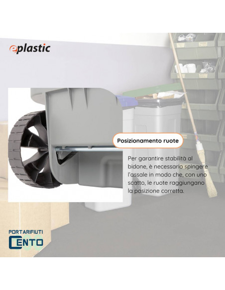 Set 2 bidoni 100 litri per raccolta differenziata - fondo grigio e coperchi colorati