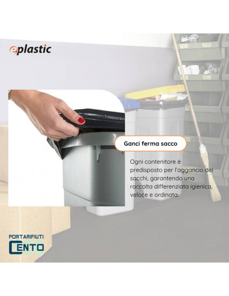 Set 2 bidoni 100 litri per raccolta differenziata - fondo grigio e coperchi colorati