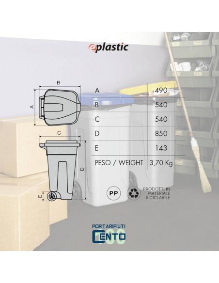 Set 2 bidoni 100 litri per raccolta differenziata - fondo grigio e coperchi colorati
