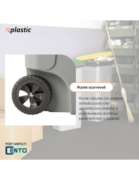 Set 2 bidoni 100 litri per raccolta differenziata - fondo grigio e coperchi colorati