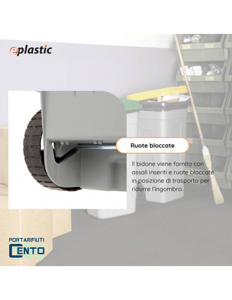 Set 2 bidoni 100 litri per raccolta differenziata - fondo grigio e coperchi colorati