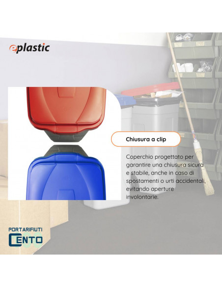 Set 2 bidoni 100 litri per raccolta differenziata - fondo grigio e coperchi colorati