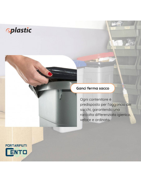 Set 2 bidoni 100 litri per raccolta differenziata - fondo grigio e coperchi colorati