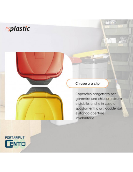 Set 2 bidoni 100 litri per raccolta differenziata - fondo grigio e coperchi colorati