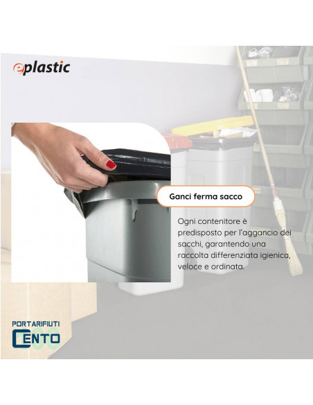 Set 2 bidoni 100 litri per raccolta differenziata - fondo grigio e coperchi colorati